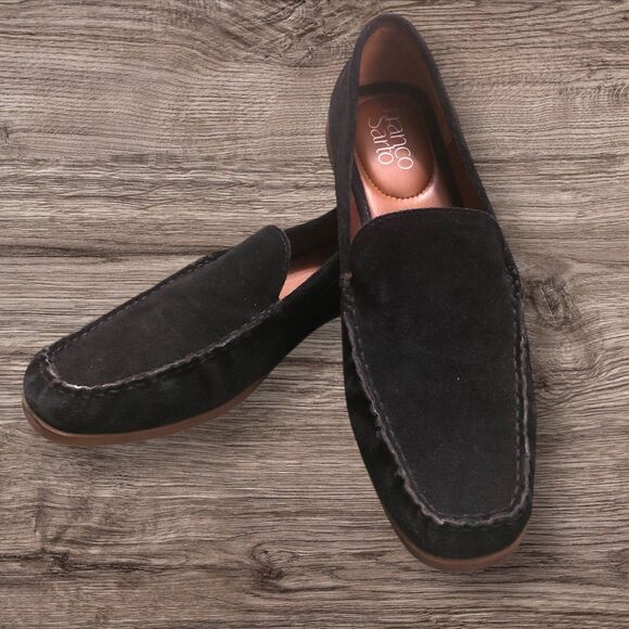 Women’s Franco Sarto Marita Black Suede Loafers w/Gum Shoe Bottoms Mint SZ 9M - Picture 1 of 8